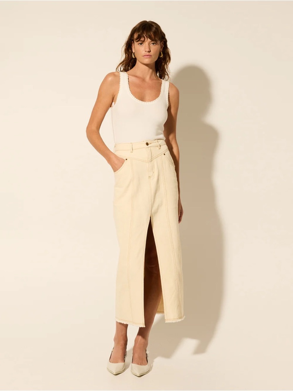 KIVARI Elena Skirt Size 4 Cream Like New | Neutral Classic Coastal - Picture 3 of 7